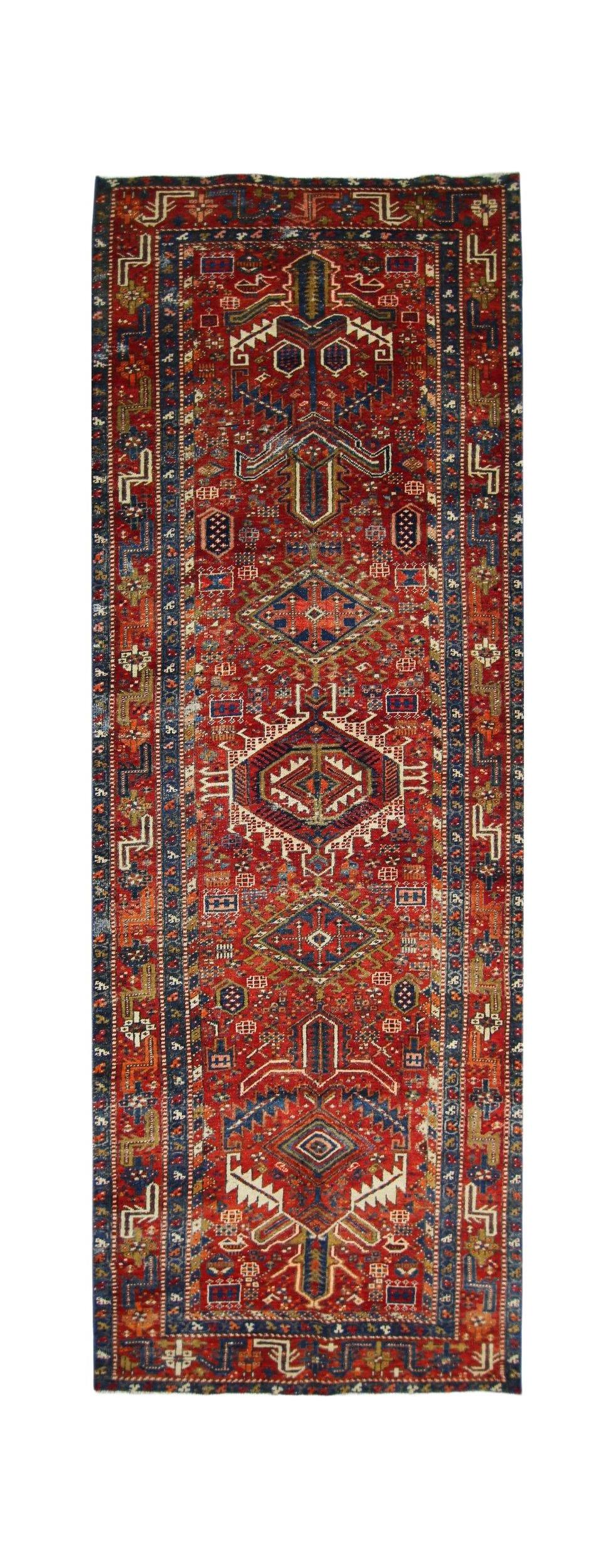 Handmade Vintage Persian Karaja Hallway Runner | 314 x 107 cm | 10'4" x 3'6" - Najaf Rugs & Textile