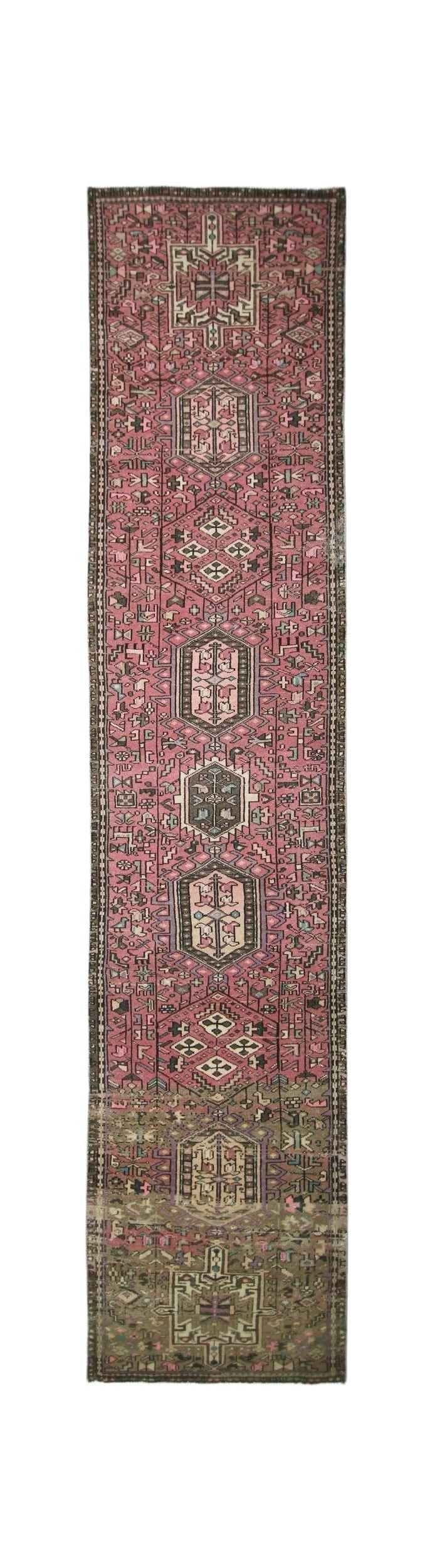Handmade Vintage Persian Karaja Hallway Runner | 330 x 72 cm | 10'10" x 2'4" - Najaf Rugs & Textile