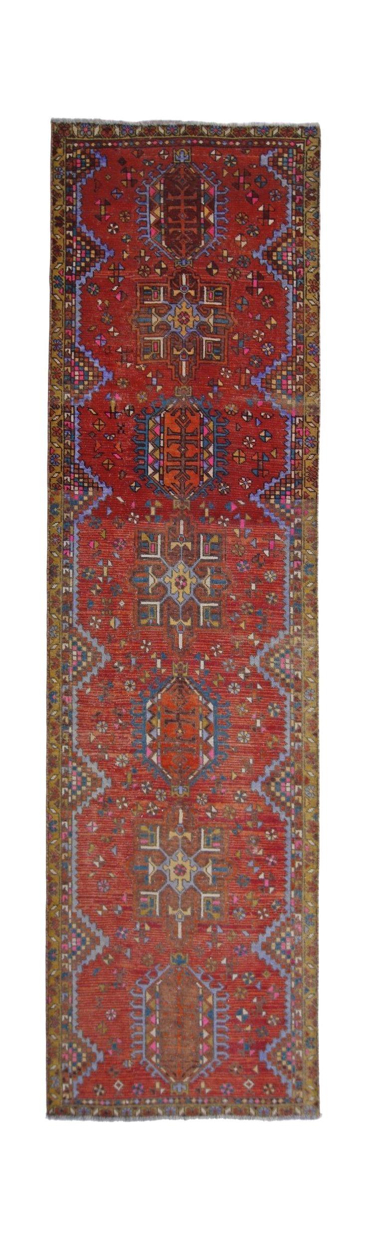 Handmade Vintage Persian Karaja Hallway Runner | 360 x 96 cm | 11'10" x 3'2" - Najaf Rugs & Textile