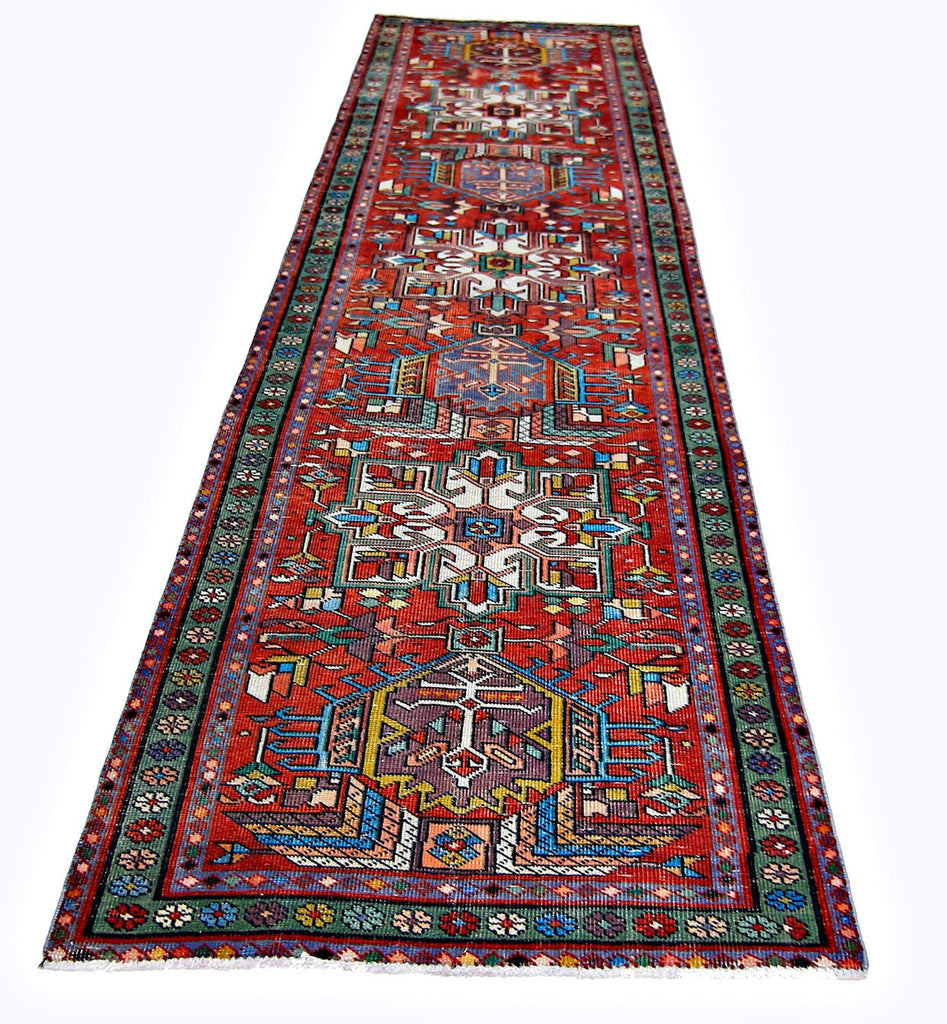 Handmade Vintage Persian Karaja Hallway Runner | 378 x 98 cm | 12'15" x 3'2" - Najaf Rugs & Textile