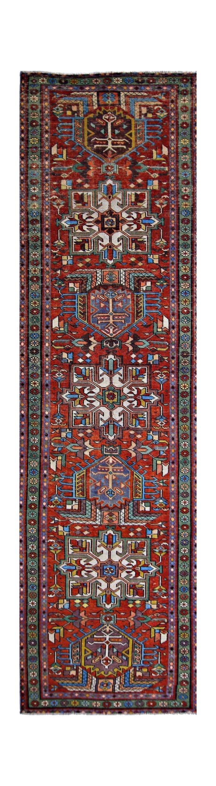 Handmade Vintage Persian Karaja Hallway Runner | 378 x 98 cm | 12'15" x 3'2" - Najaf Rugs & Textile