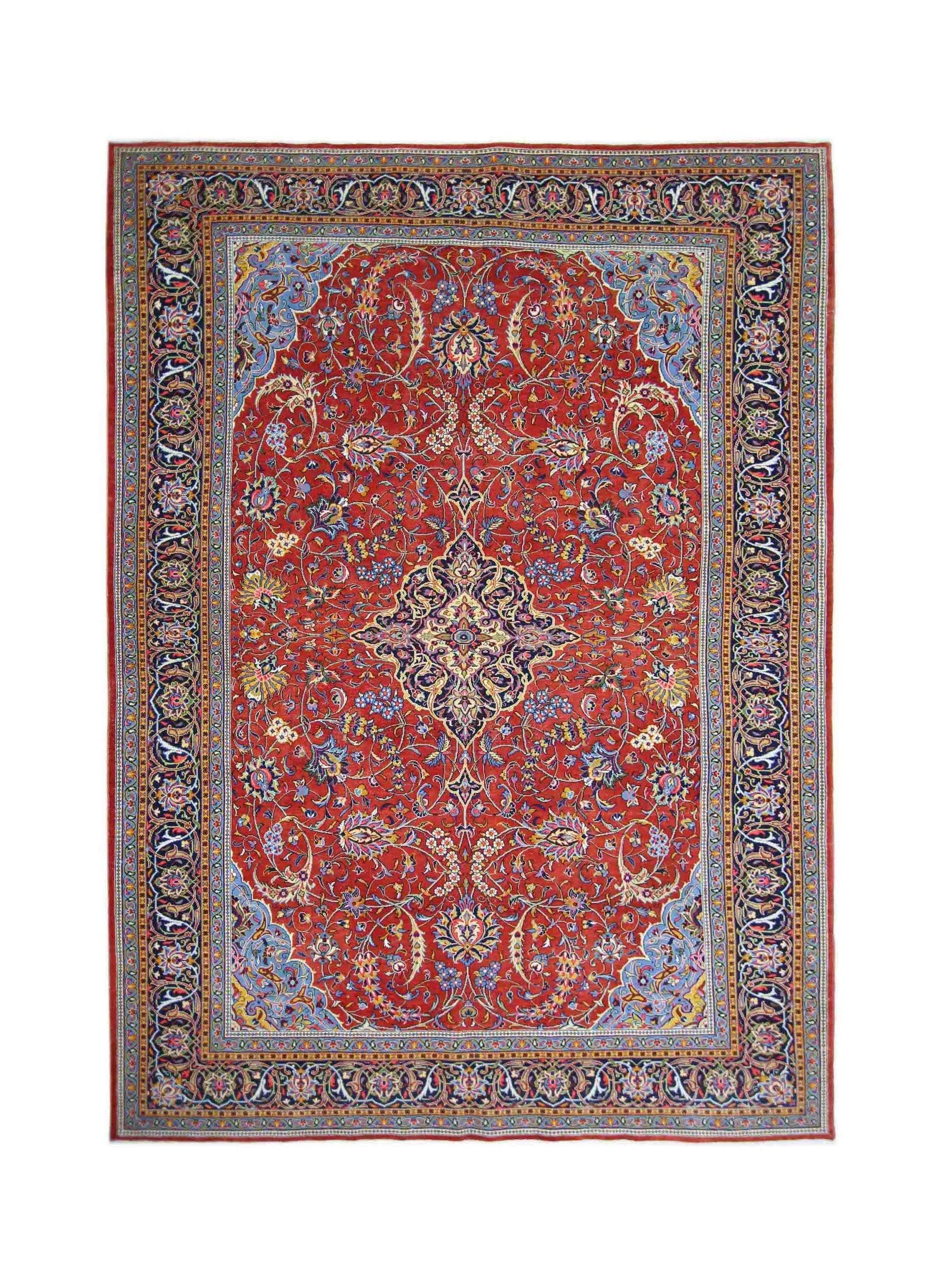 Handmade Vintage Persian Kashan Rug | 363 x 240 cm | 11'11" x 7'10" - Najaf Rugs & Textile