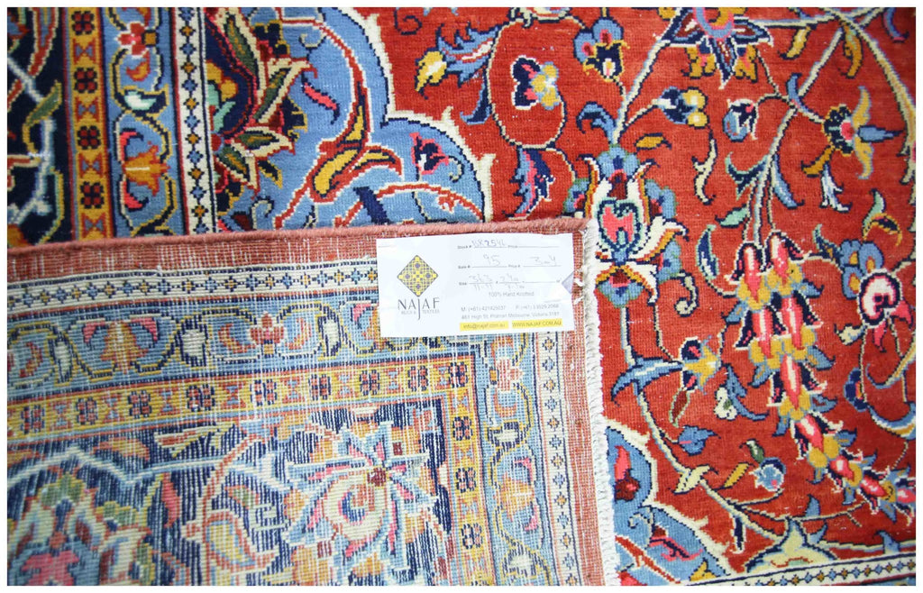 Handmade Vintage Persian Kashan Rug | 363 x 240 cm | 11'11" x 7'10" - Najaf Rugs & Textile