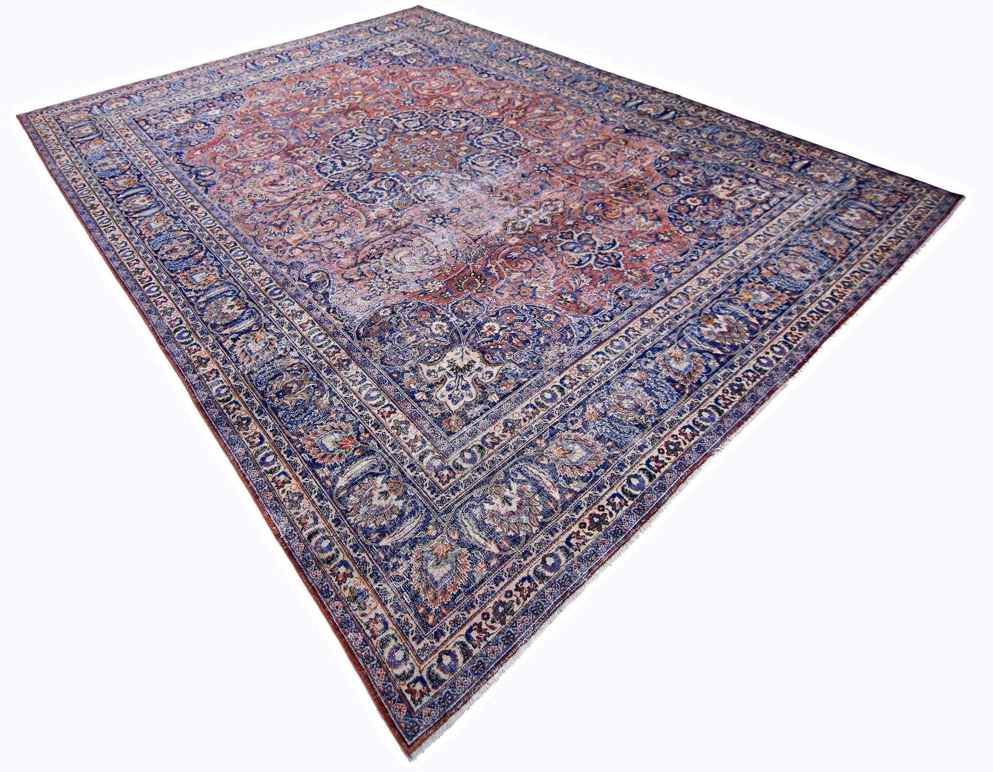 Handmade Vintage Persian Kashan Rug | 386 x 296 cm | 12'8" x 9'9" - Najaf Rugs & Textile