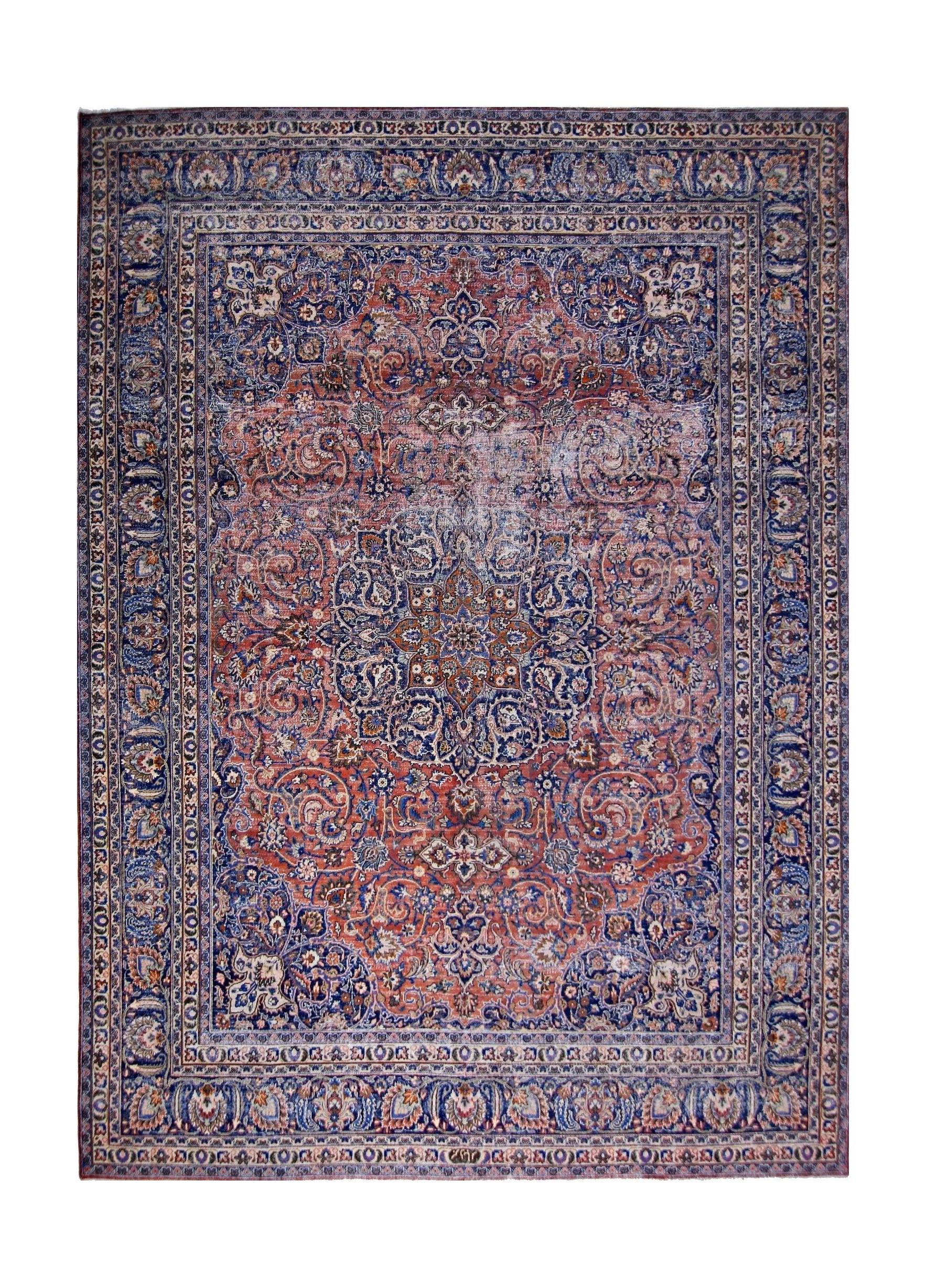 Handmade Vintage Persian Kashan Rug | 386 x 296 cm | 12'8" x 9'9" - Najaf Rugs & Textile
