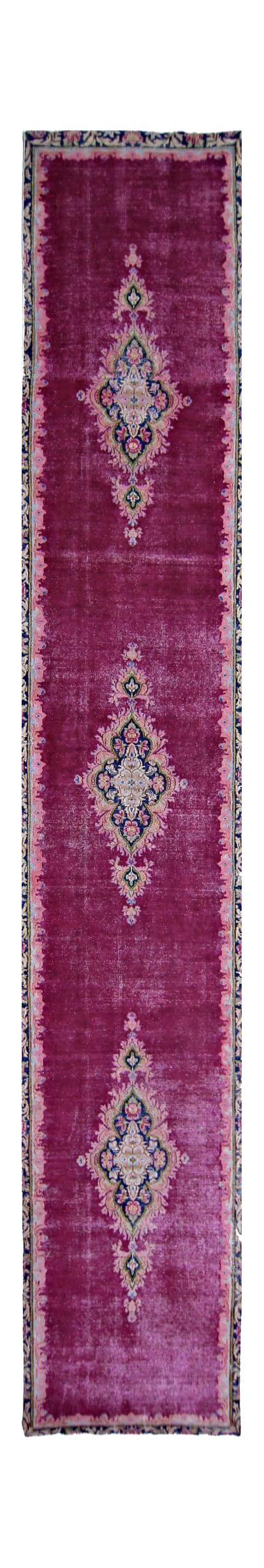 Handmade Vintage Persian Kerman Hallway Runner | 422 x 70 cm | 13'10" x 2'4" - Najaf Rugs & Textile