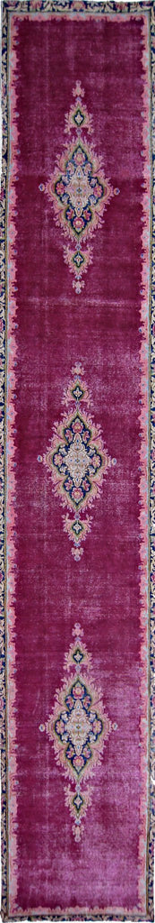 Handmade Vintage Persian Kerman Hallway Runner | 422 x 70 cm | 13'10" x 2'4" - Najaf Rugs & Textile