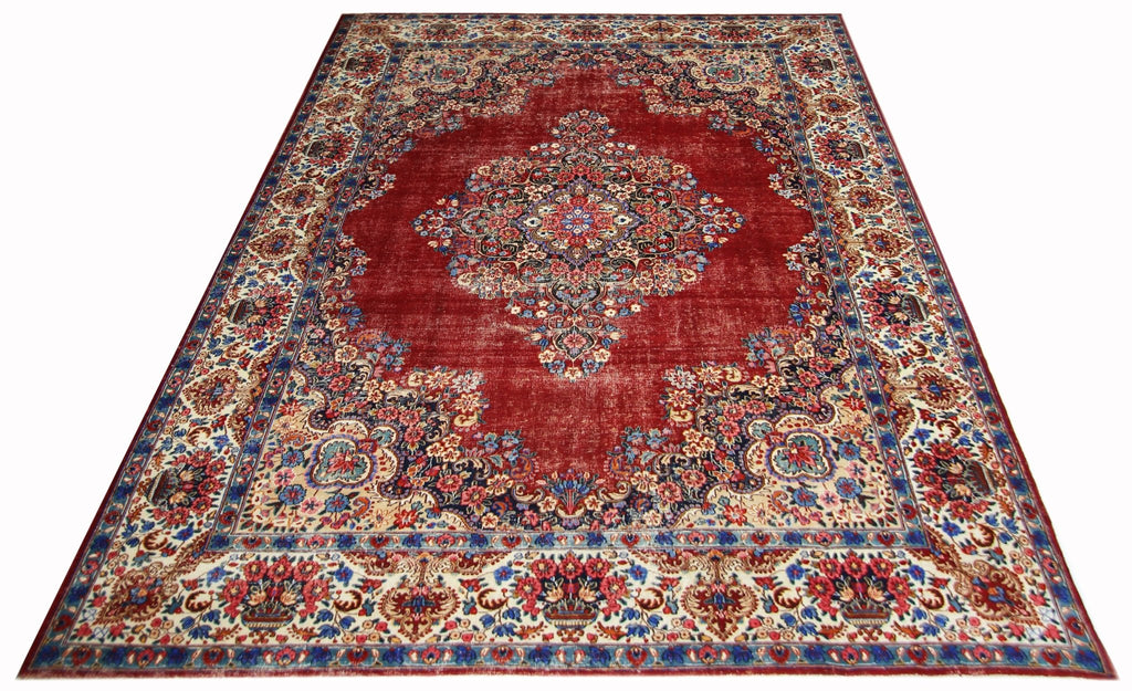 Handmade Vintage Persian Kerman Rug | 370 x 263 cm | 12'2" x 8'8" - Najaf Rugs & Textile
