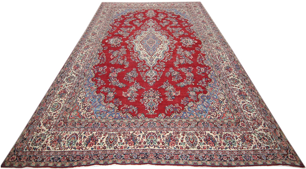 Handmade Vintage Persian Kerman Rug | 412 x 322 cm | 13'6" x 10'7" - Najaf Rugs & Textile