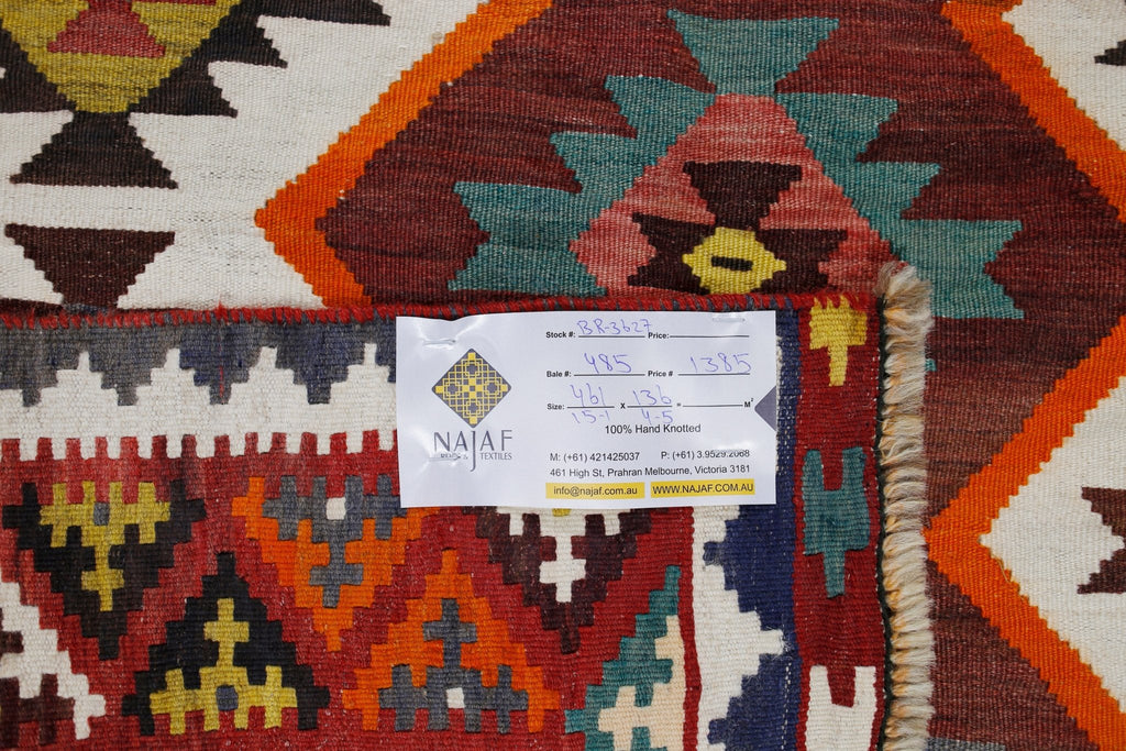Handmade Vintage Persian Kilim Hallway Runner | 461 x 136 cm | 15'1" x 4'5" - Najaf Rugs & Textile