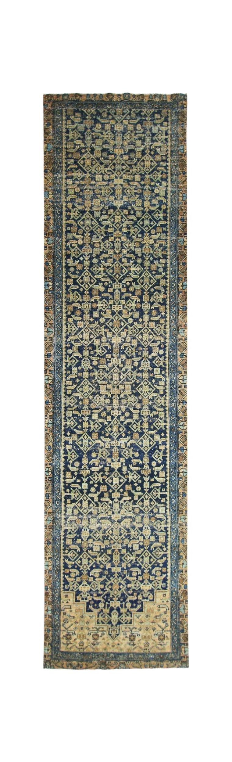 Handmade Vintage Persian Malayer Hallway Runner | 393 x 97 cm | 12'10" x 3'2" - Najaf Rugs & Textile
