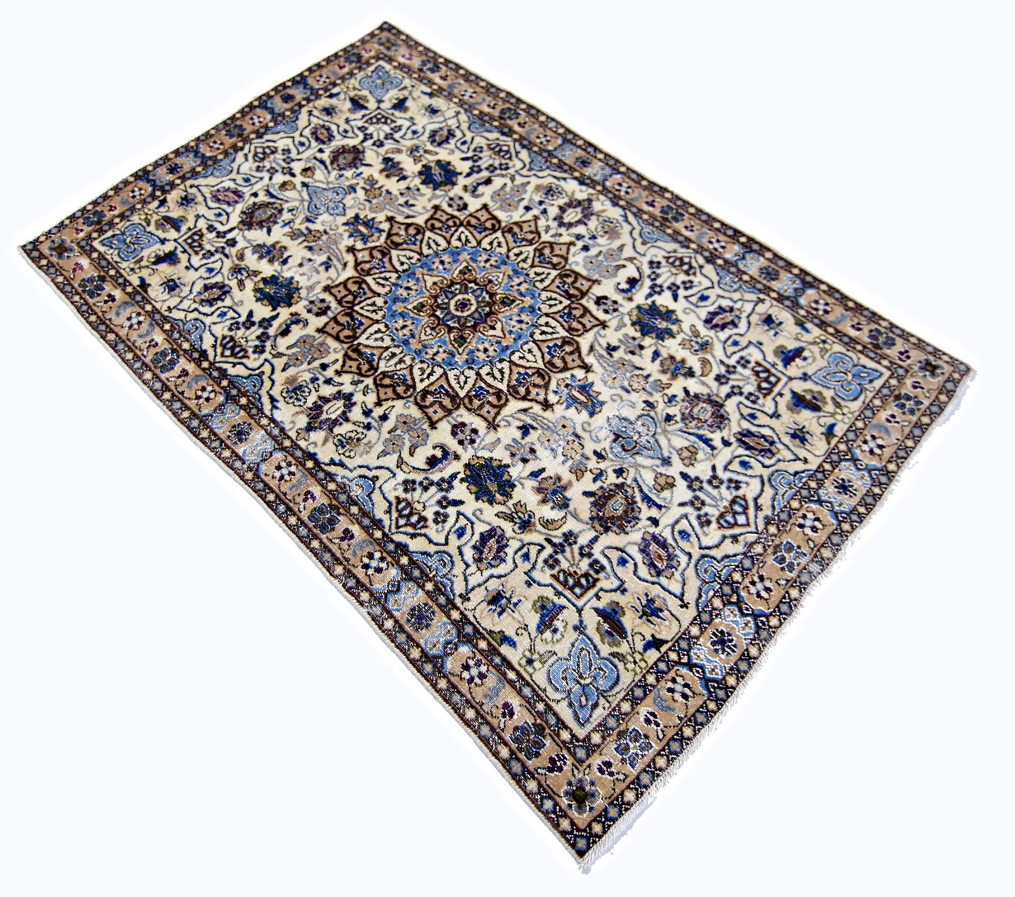 Handmade Vintage Persian Nain Rug | 126 x 84 cm | 4'2" x 2'9" - Najaf Rugs & Textile