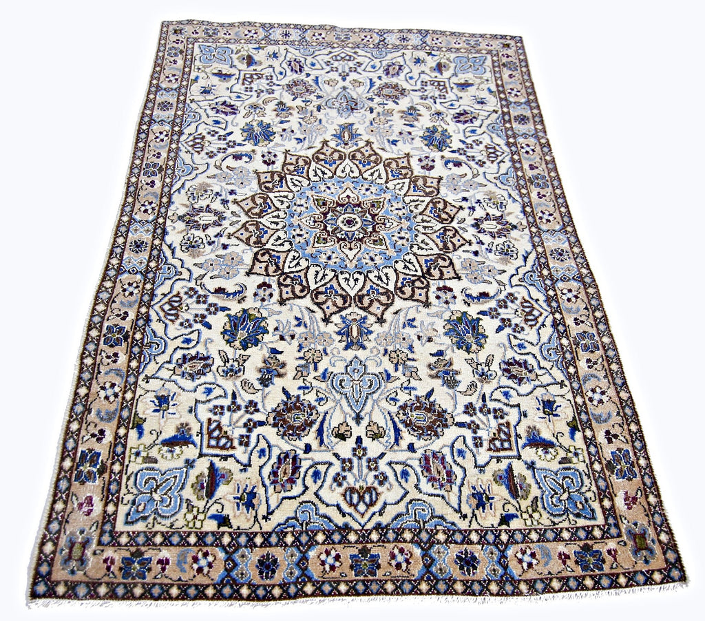 Handmade Vintage Persian Nain Rug | 126 x 84 cm | 4'2" x 2'9" - Najaf Rugs & Textile