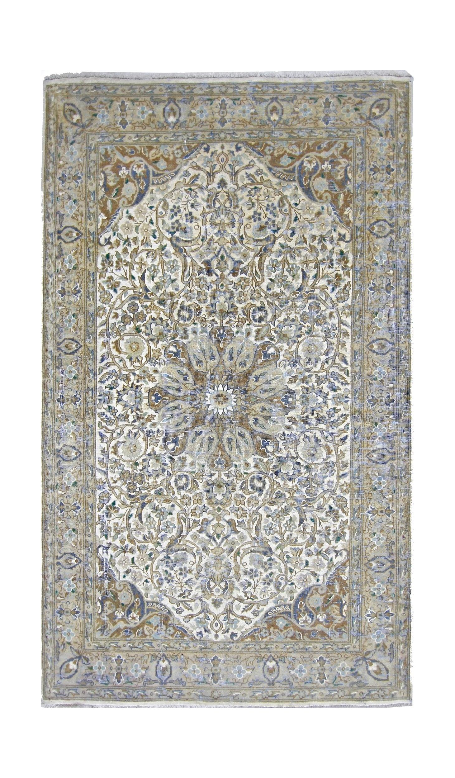 Handmade Vintage Persian Nain Rug | 128 x 75 cm | 4'2" x 2'5" - Najaf Rugs & Textile