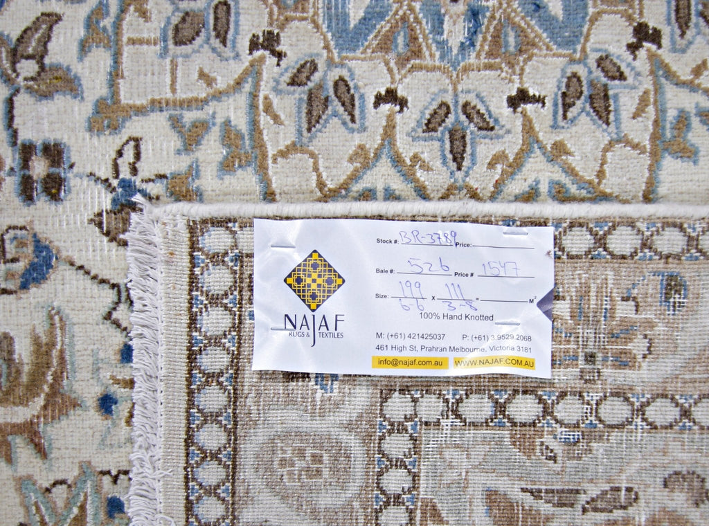 Handmade Vintage Persian Nain Rug | 199 x 111 cm | 6'6" x 3'8" - Najaf Rugs & Textile