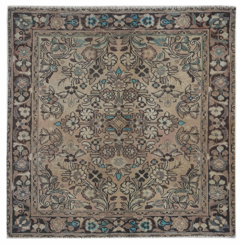 Handmade Vintage Persian Rug | 105 x 104 cm | 3'5" x 3'5" - Najaf Rugs & Textile