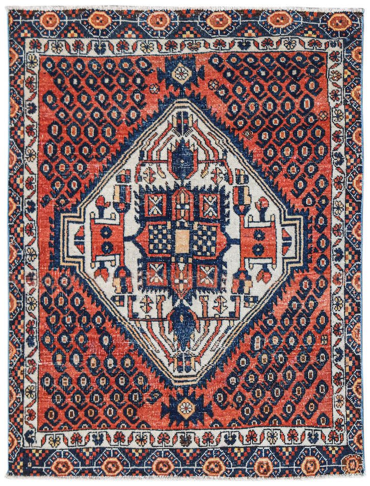 Handmade Vintage Persian Rug | 126 x 98 cm | 4'2" x 3'2" - Najaf Rugs & Textile