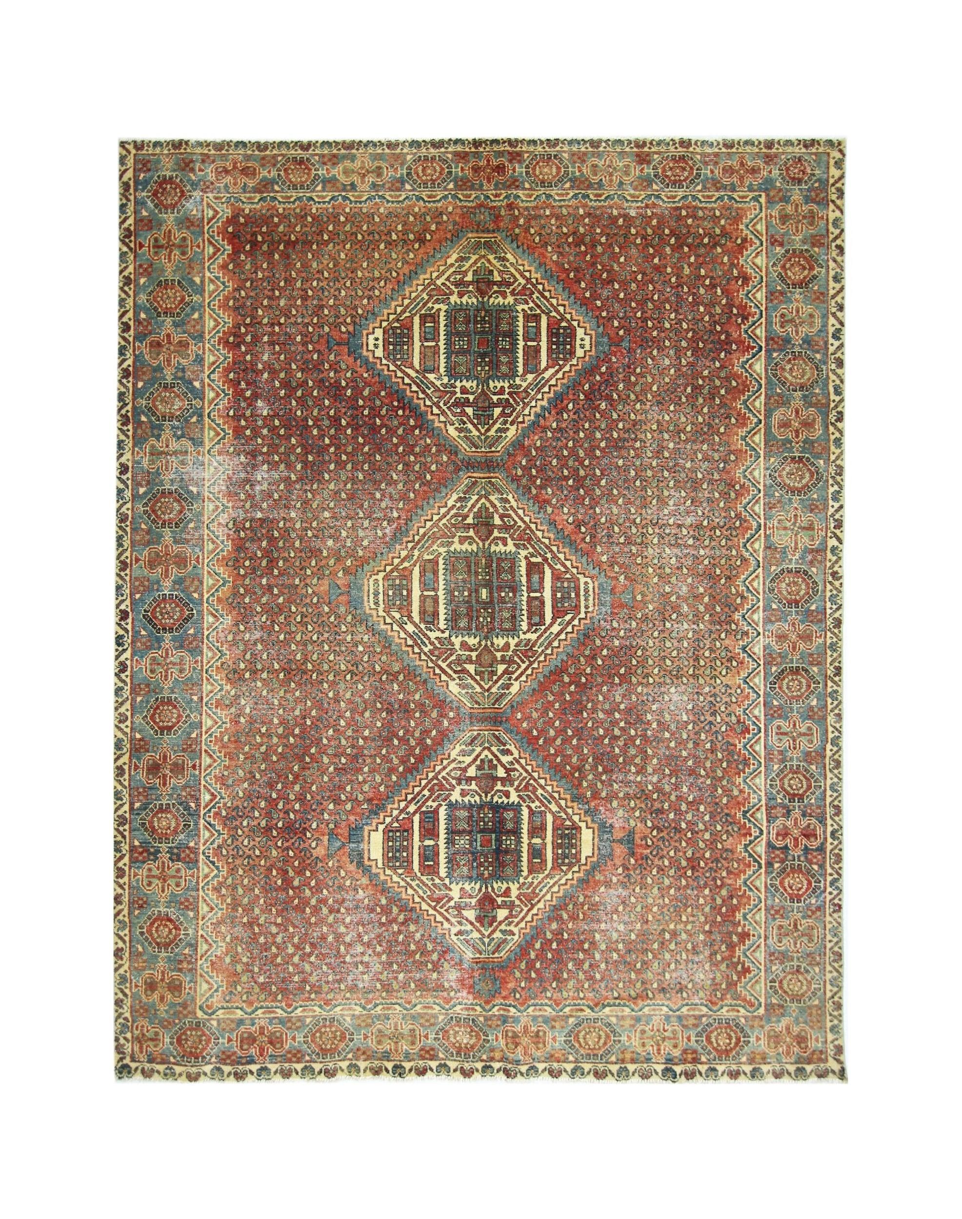Handmade Vintage Persian Rug | 222 x 178 cm | 7'3" x 5'10" - Najaf Rugs & Textile