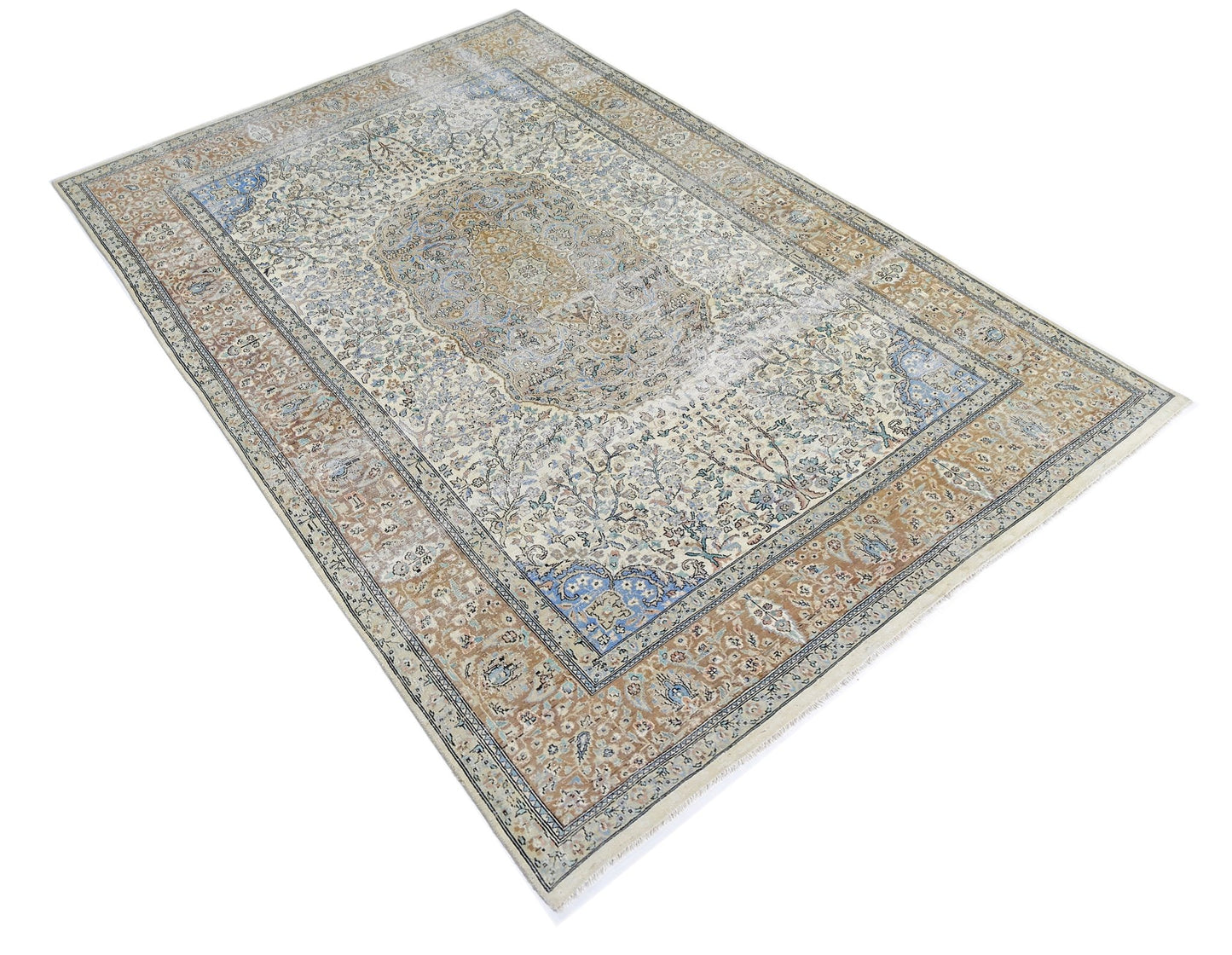 Handmade Vintage Persian Rug | 251 x 155 cm | 8'3" x 5'1" - Najaf Rugs & Textile