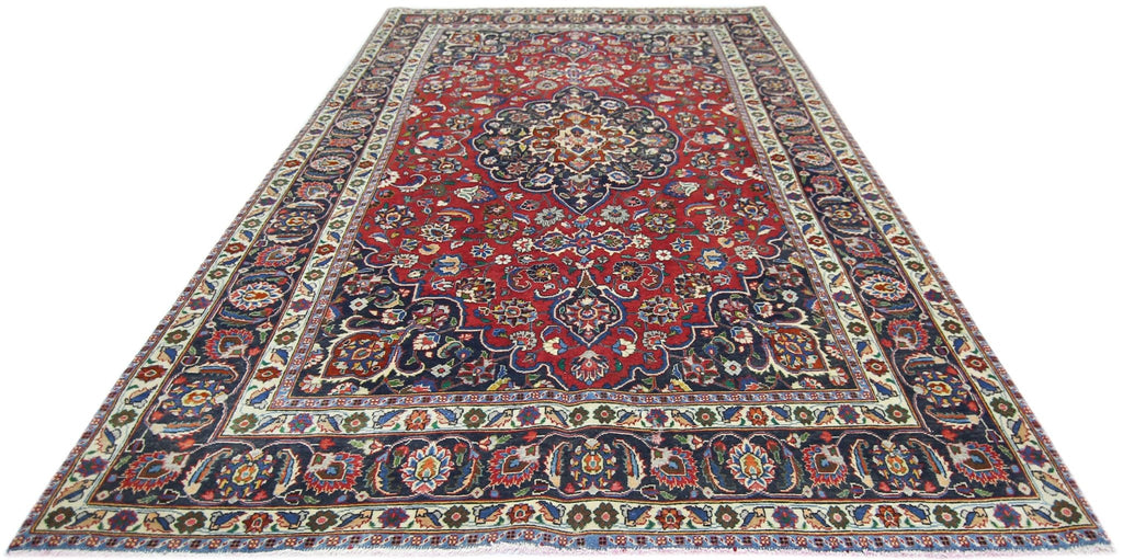 Handmade Vintage Persian Rug | 286 x 189 cm | 9'5" x 6'2" - Najaf Rugs & Textile