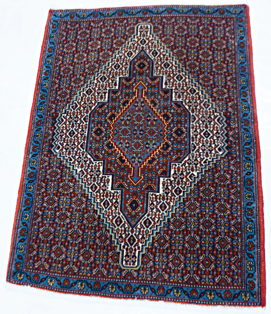 Handmade Vintage Persian Sanandaj Rug | 108 x 80 cm | 3'7" x 2'8" - Najaf Rugs & Textile