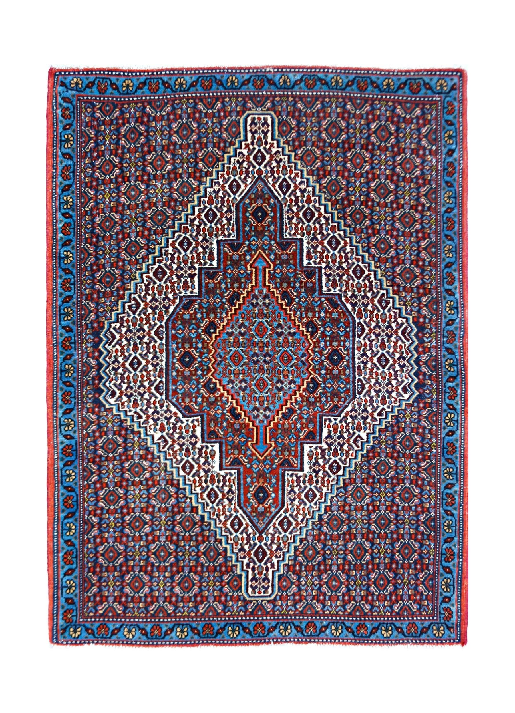 Handmade Vintage Persian Sanandaj Rug | 108 x 80 cm | 3'7" x 2'8" - Najaf Rugs & Textile