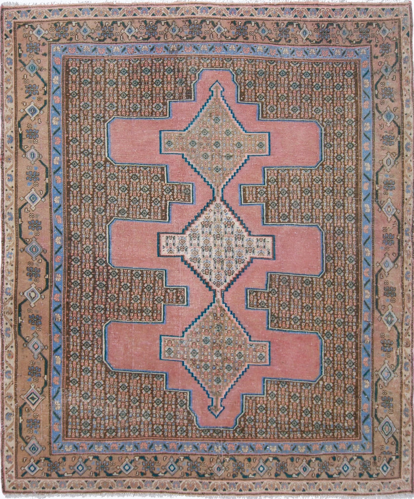 Handmade Vintage Persian Sanandaj Rug | 148 x 122 cm | 4'10" x 4' - Najaf Rugs & Textile