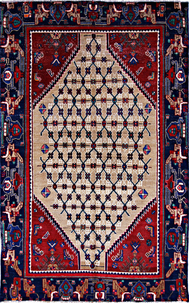 Handmade Vintage Persian Sanandaj Rug | 193 x 120 cm | 6'4" x 3'11" - Najaf Rugs & Textile