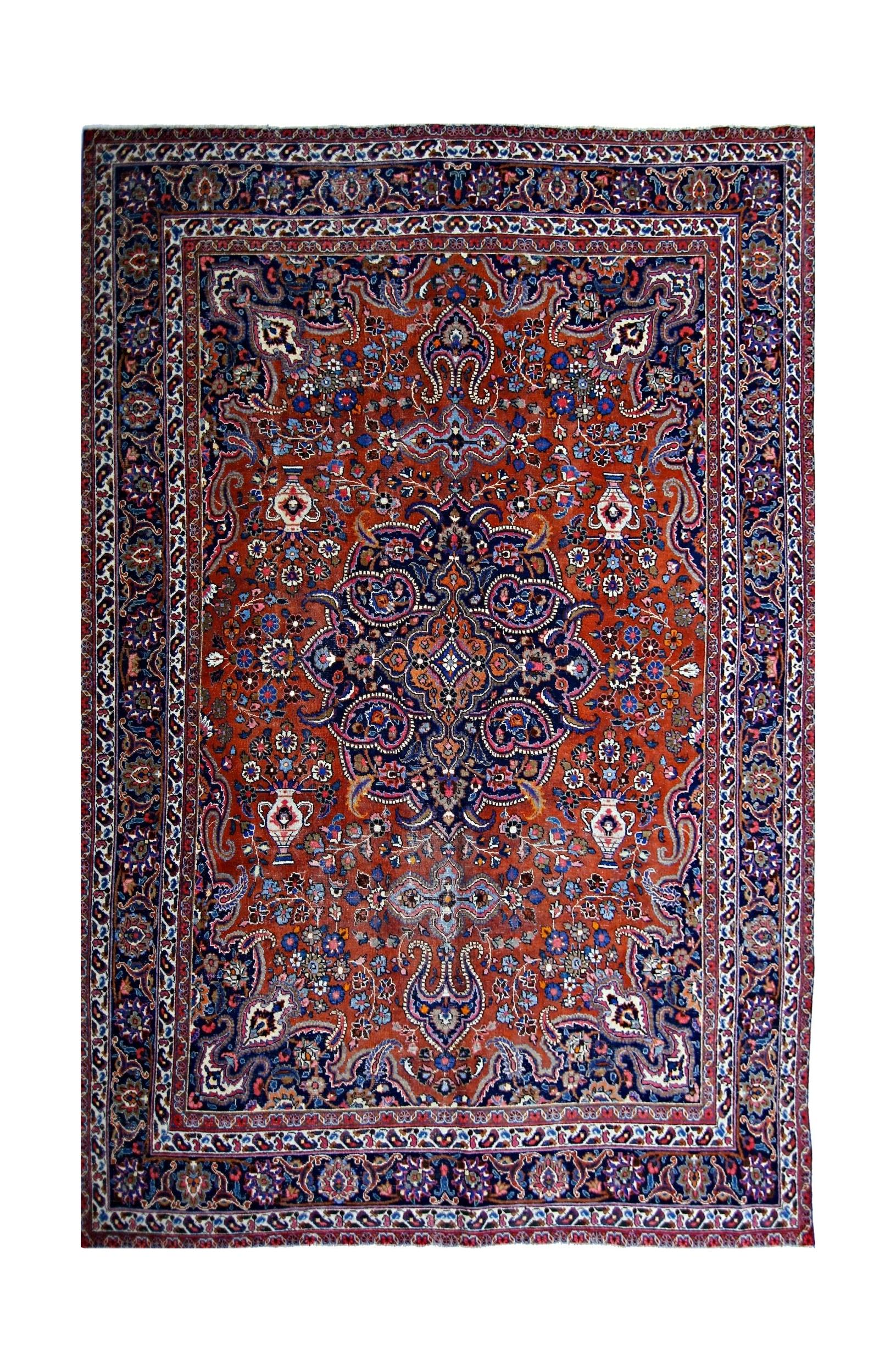 Handmade Vintage Persian Sarouk Rug | 298 x 211 cm | 9'9" x 6'11" - Najaf Rugs & Textile