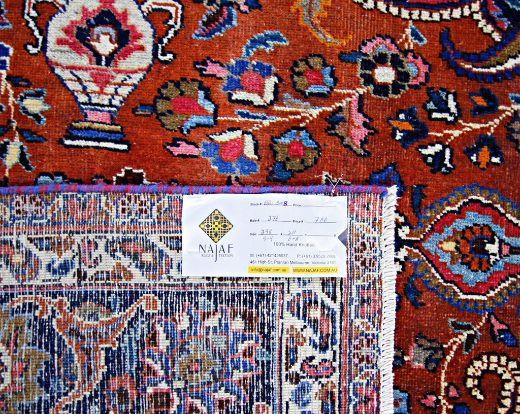 Handmade Vintage Persian Sarouk Rug | 298 x 211 cm | 9'9" x 6'11" - Najaf Rugs & Textile