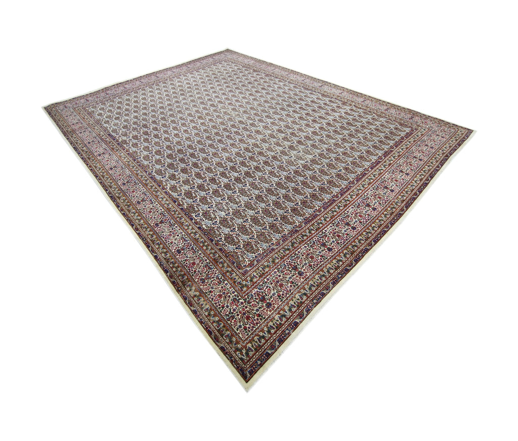 Handmade Vintage Persian Senneh Paisley Rug | 387 x 295 cm | 12'8" x 9'8" - Najaf Rugs & Textile