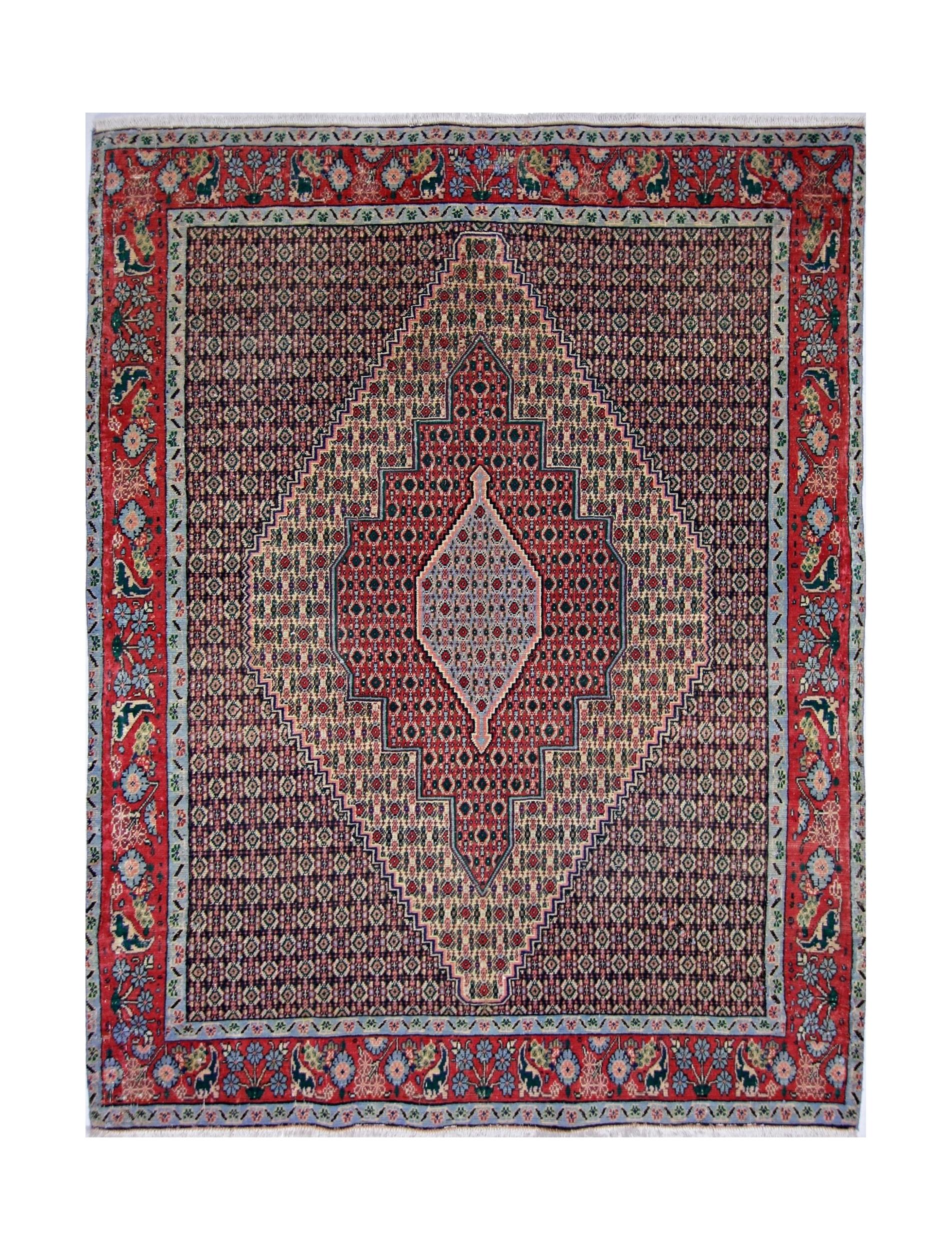 Handmade Vintage Persian Senneh Rug | 160 x 125 cm | 5'3" x 4'1" - Najaf Rugs & Textile