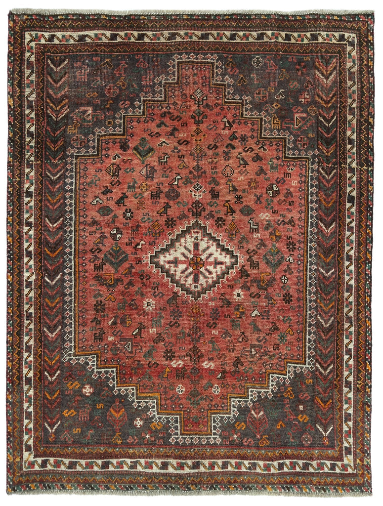 Handmade Vintage Persian Shiraz Rug | 146 x 106 cm | 4'6" x 3'6" - Najaf Rugs & Textile