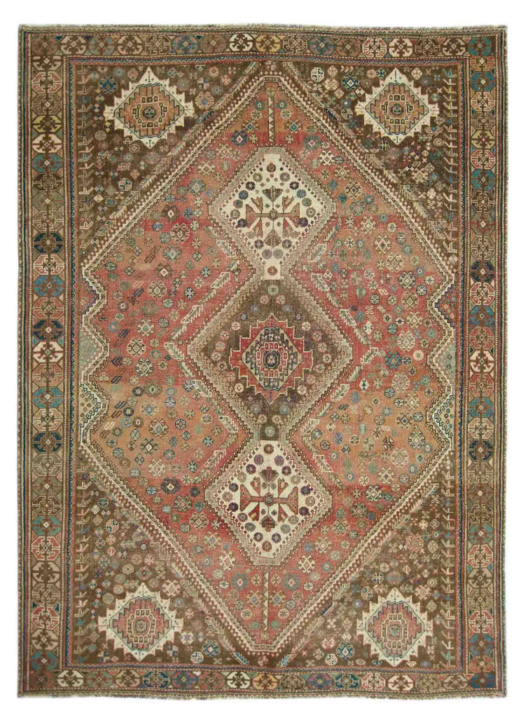 Handmade Vintage Persian Shiraz Rug | 254 x 173 cm | 8'4" x 5'8" - Najaf Rugs & Textile