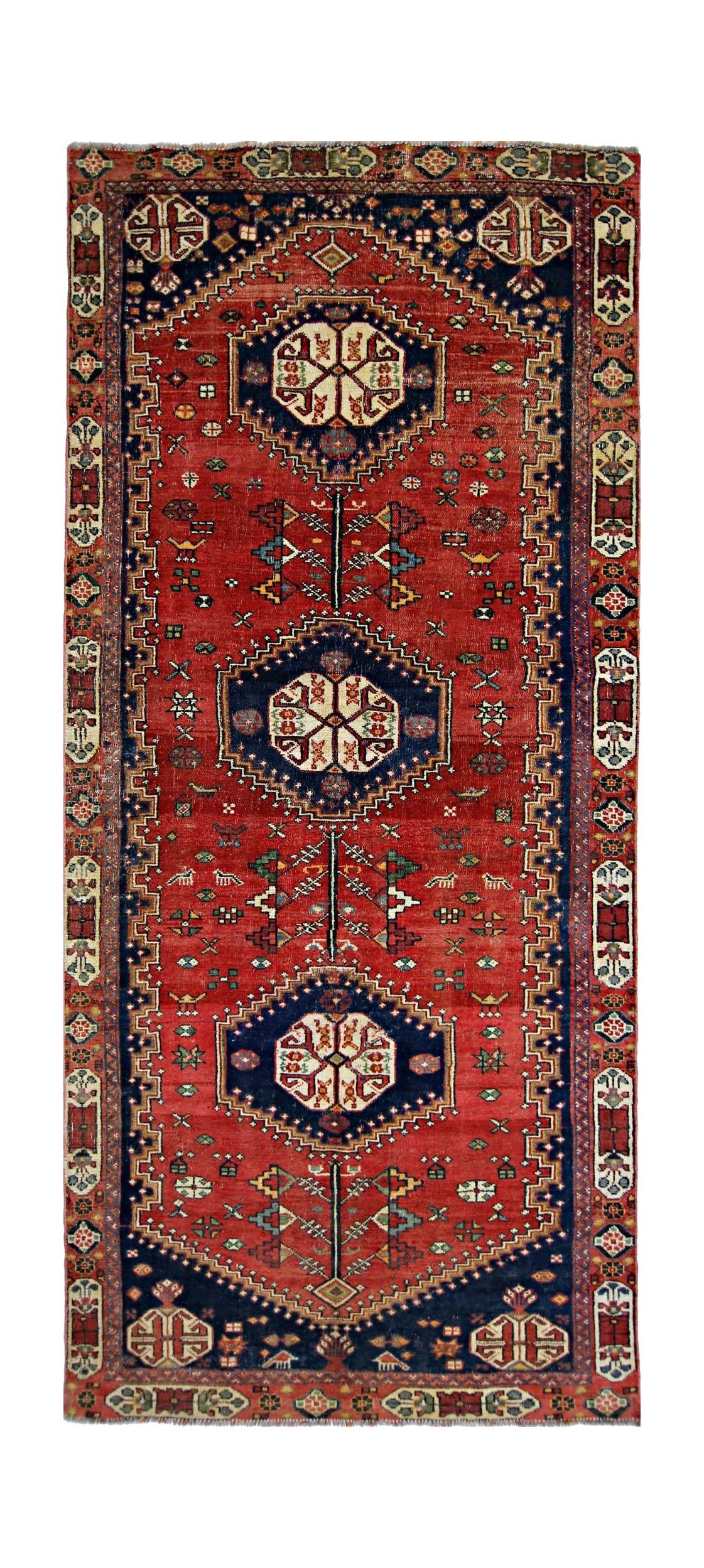 Handmade Vintage Persian Shiraz Rug | 259 x 114 cm | 8'6" x 3'9" - Najaf Rugs & Textile