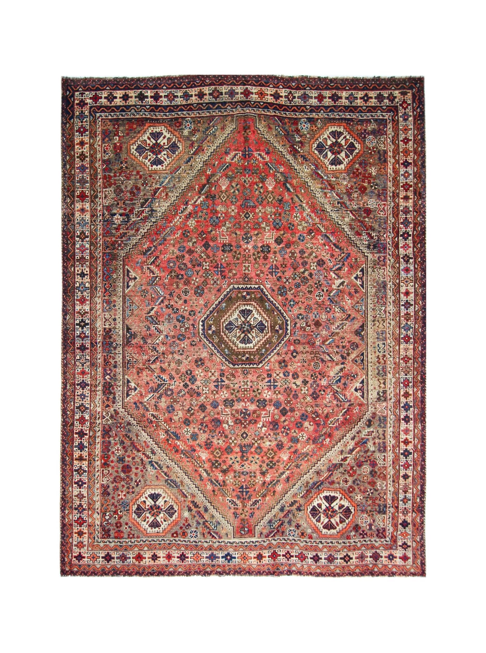 Handmade Vintage Persian Shiraz Rug | 291 x 218 cm | 9'7" x 7'2" - Najaf Rugs & Textile