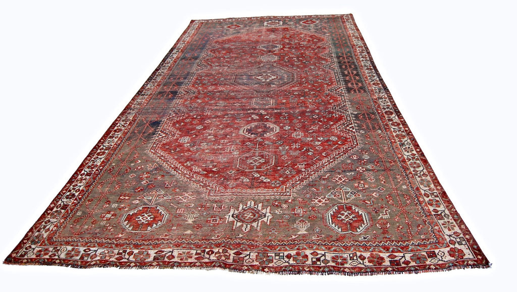 Handmade Vintage Persian Shiraz Rug | 330 x 212 cm | 10'10" x 6'11" - Najaf Rugs & Textile