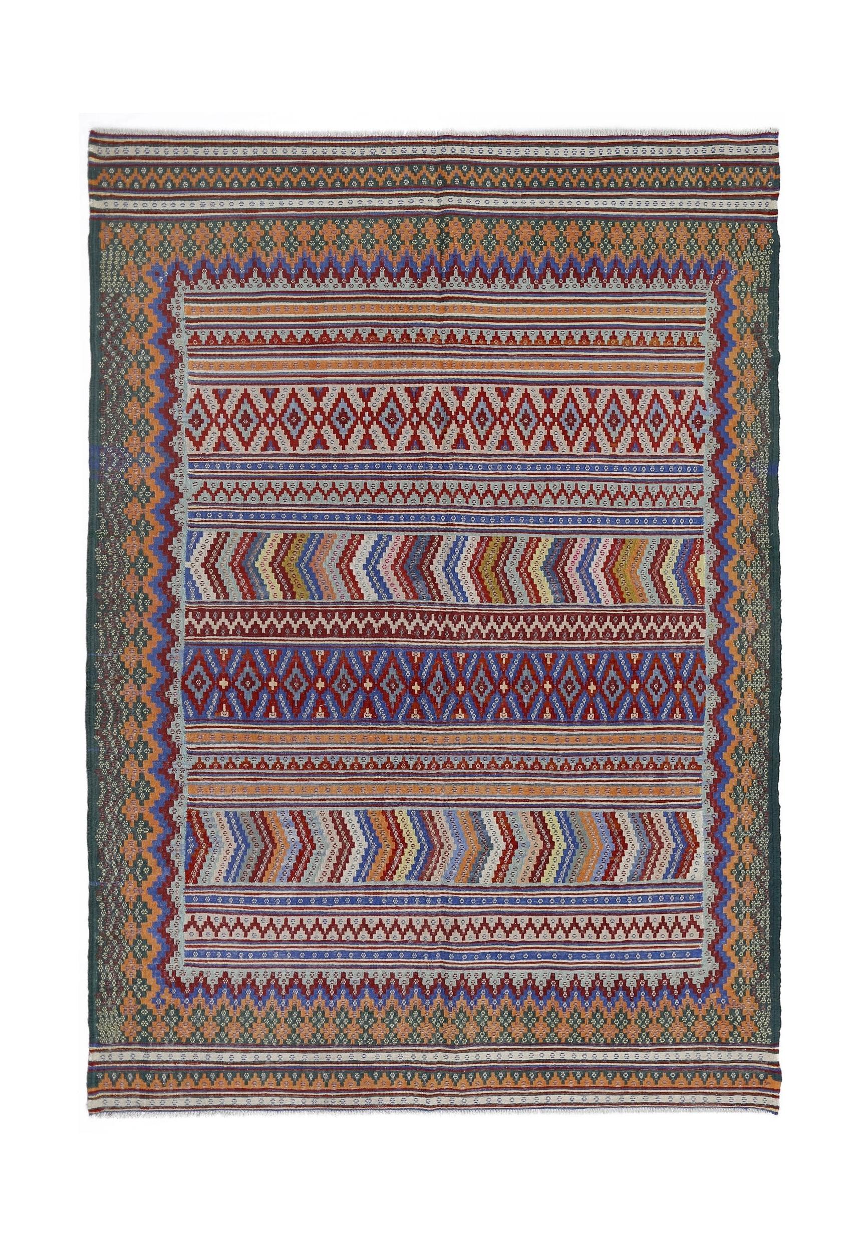 Handmade Vintage Persian Sumak Kilim | 285 x 203 cm | 9'4" x 6'8" - Najaf Rugs & Textile