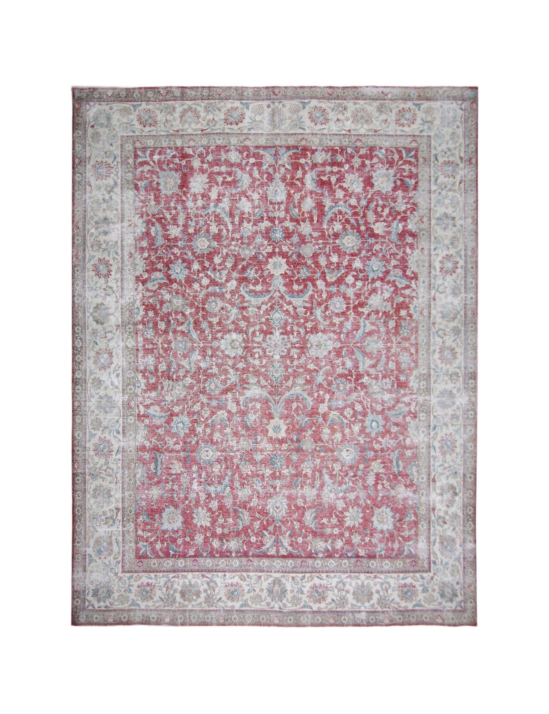 Handmade Vintage Persian Tabriz Rug | 376 x 296 cm | 12'4" x 9'9" - Najaf Rugs & Textile