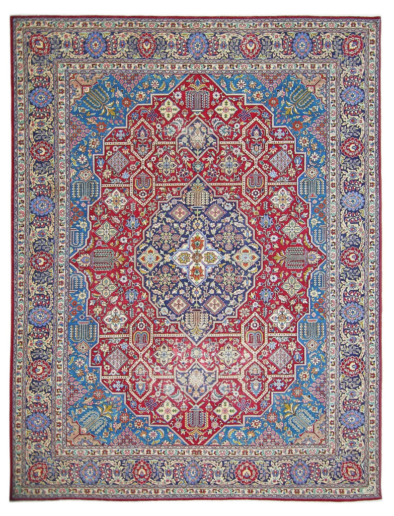 Handmade Vintage Persian Tabriz Rug | 388 x 296 cm | 12'9" x 9'8" - Najaf Rugs & Textile