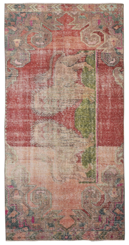 Handmade Vintage Pictorial Turkish Rug | 212 x 105 cm | 7' x 3'4" - Najaf Rugs & Textile