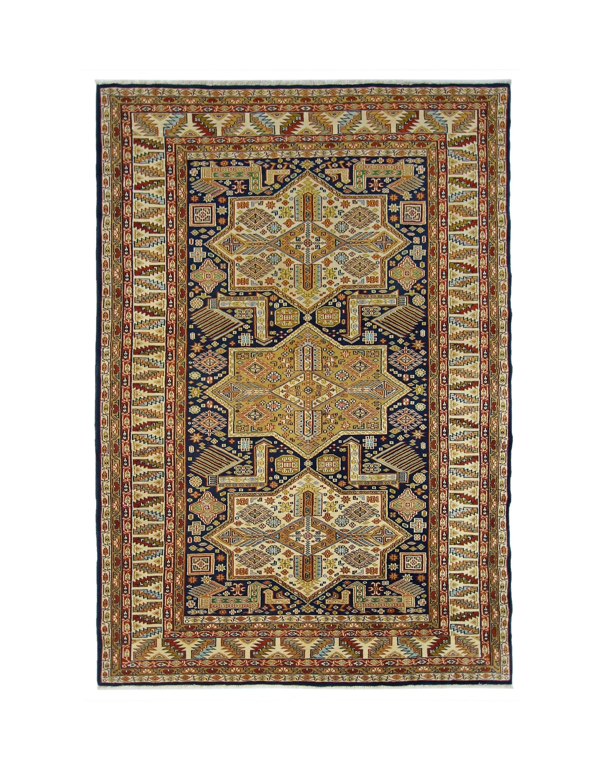 A vintage Pakistani Princess Bokhara rug featuring geometric patterns in a rich, multi-colored palette.
