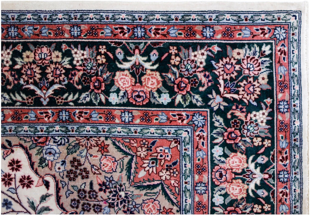 Handmade Vintage Silk Kashmiri Rug | 248 x 166 cm | 8'2" x 5'5" - Najaf Rugs & Textile