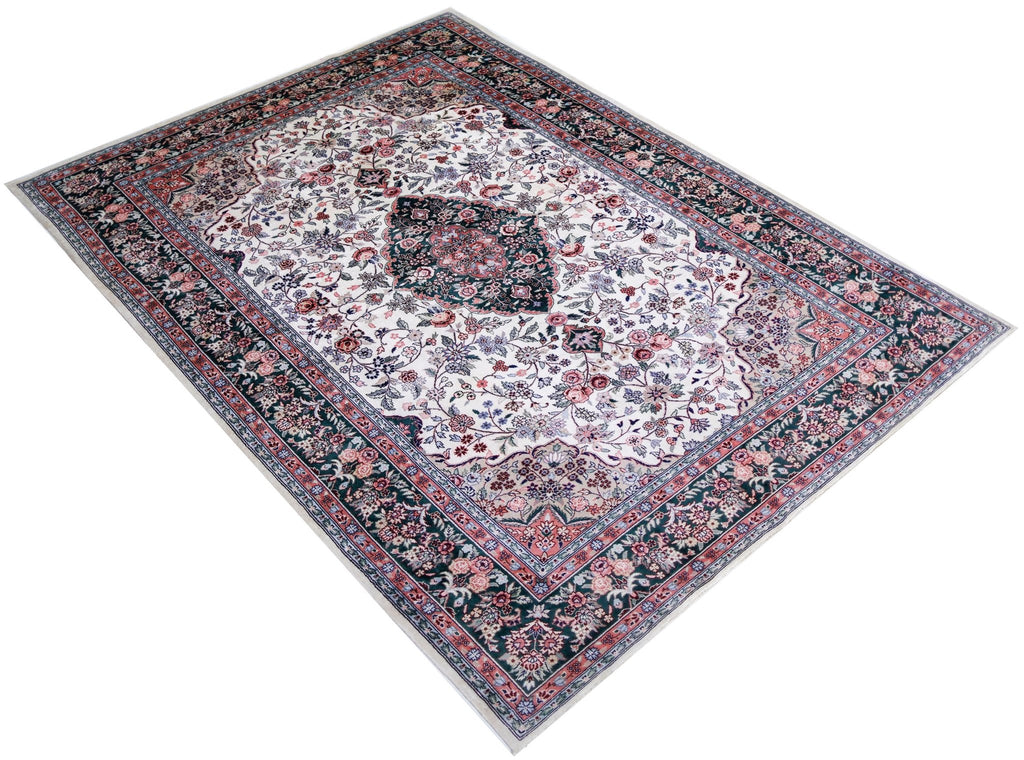 Handmade Vintage Silk Kashmiri Rug | 248 x 166 cm | 8'2" x 5'5" - Najaf Rugs & Textile