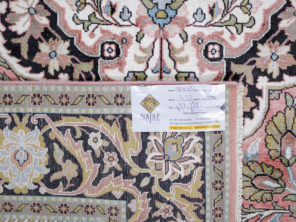 Handmade Vintage Silk Kashmiri Rug | 277 x 184 cm | 9'1" x 6' - Najaf Rugs & Textile
