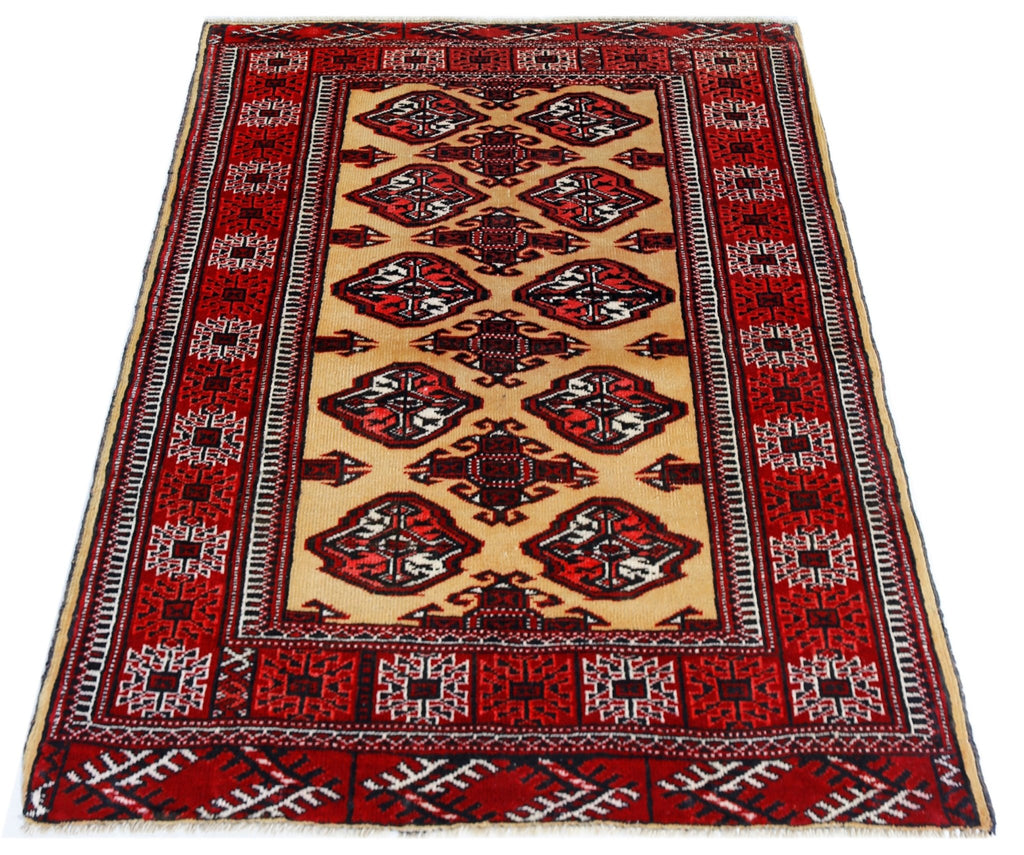 Handmade Vintage Tekke Turkmen Sara Rug | 123 x 88 cm | 4' x 2'10" - Najaf Rugs & Textile