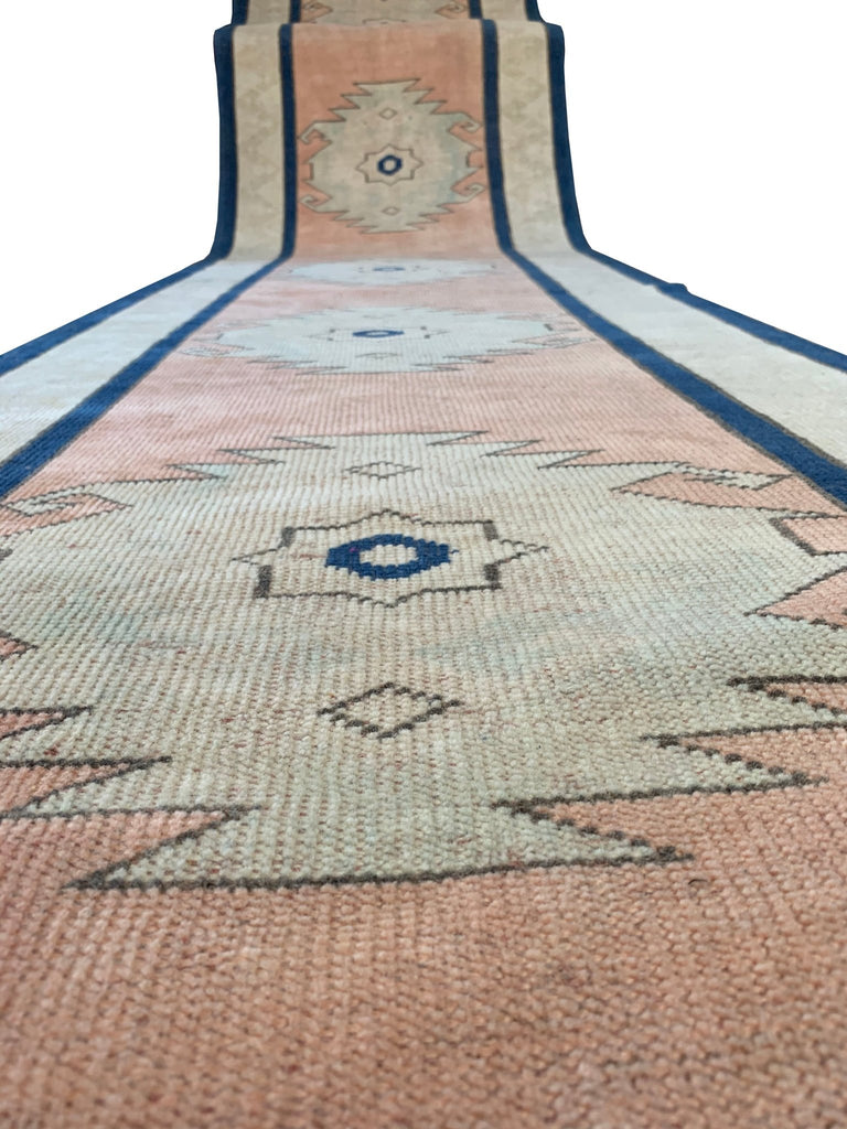 Handmade Vintage Turkish Anatolian Oushak Hallway Runner | 372 x 82 cm | 12'2" x 2'7" - Najaf Rugs & Textile