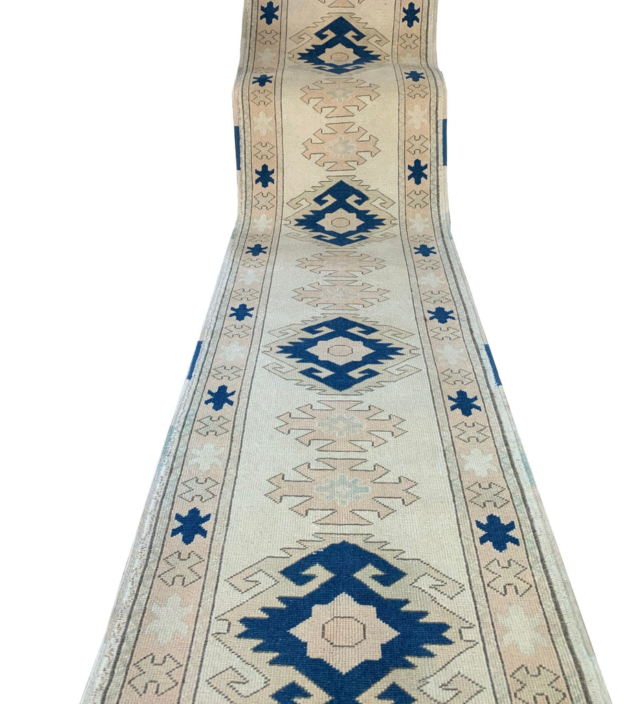 Handmade Vintage Turkish Anatolian Oushak Hallway Runner | 379 x 88 cm | 12'4" x 2'8" - Najaf Rugs & Textile