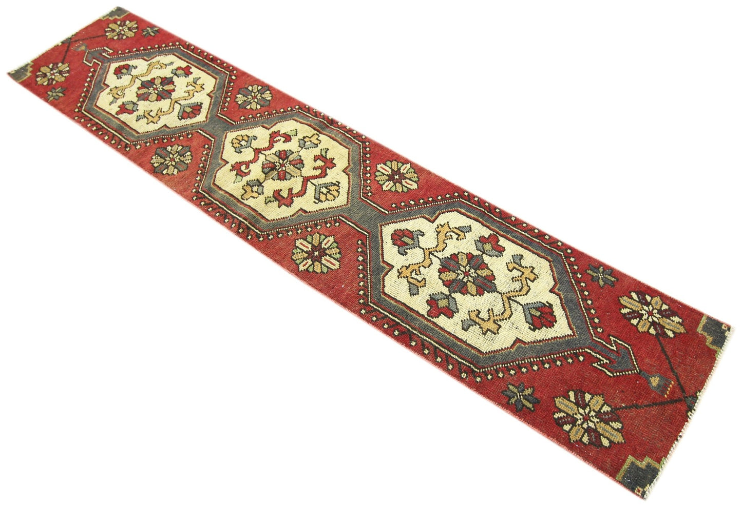 Handmade Vintage Turkish Hallway Runner | 213 x 44 cm | 7' x 1'5" - Najaf Rugs & Textile