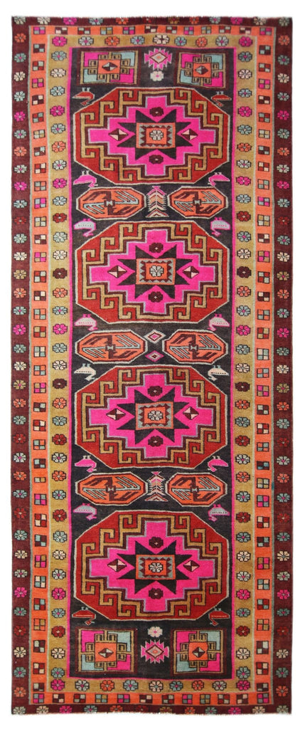 Handmade Vintage Turkish Kars Hallway Runner | 377 x 146 cm | 12'4" x 4'9" - Najaf Rugs & Textile